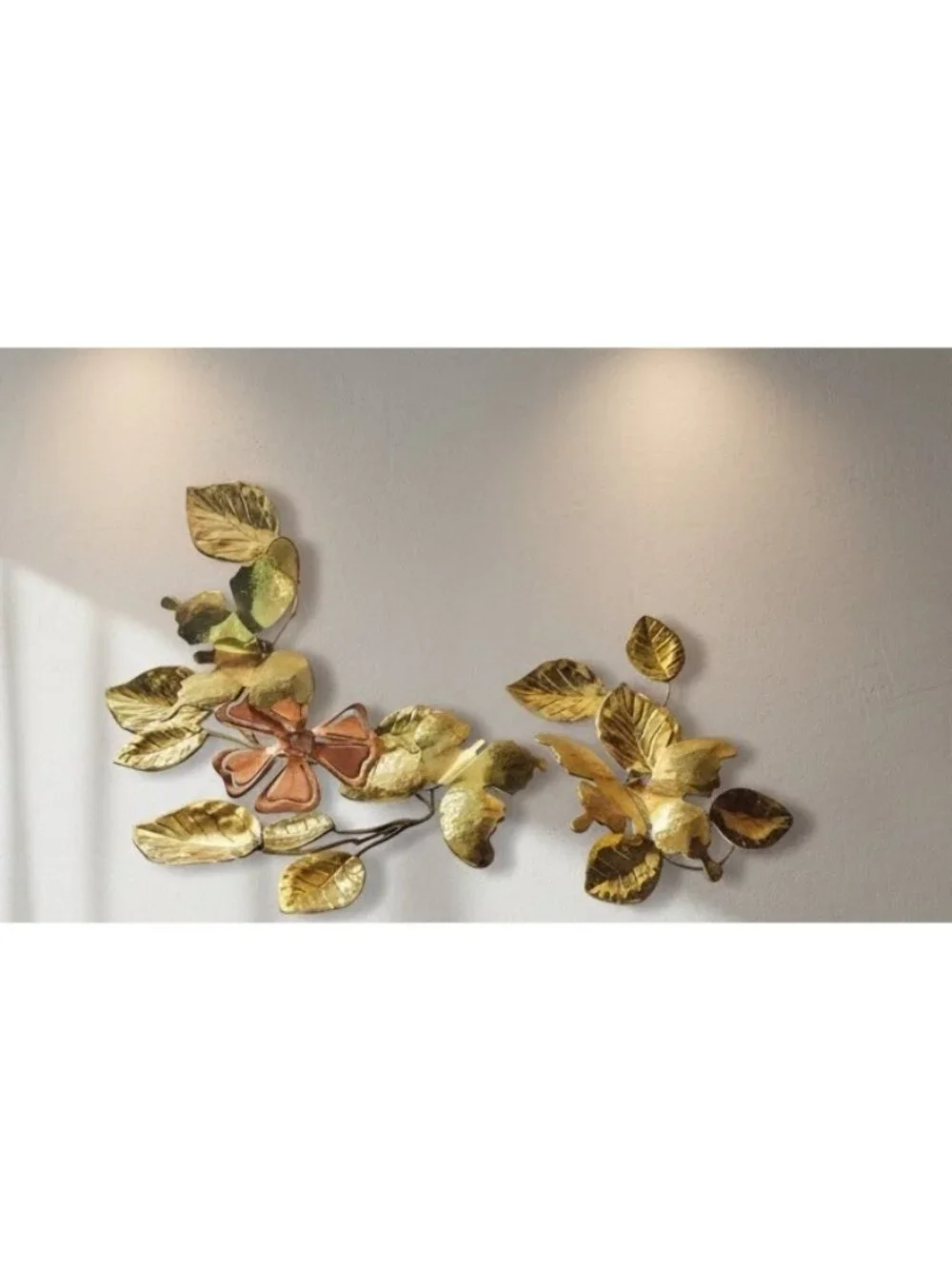Brass & Copper Wall Art Set Of 2 Butterflies On Branches Leaves